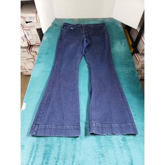 Mossimo Jeans Size 14 Women Blue Stretch Denim Pants High Rise Flared Wide Leg - Picture 1 of 11